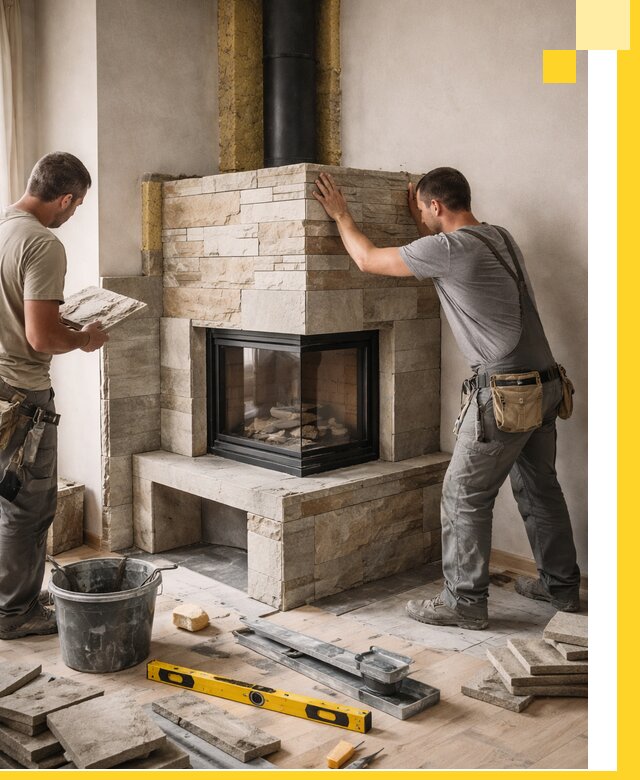 Угловые камины под ключ проект, монтаж и отделка в Кореновске