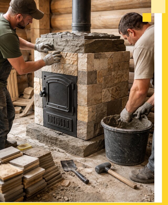 Облицовка банной печи под ключ в Кореновске: камень и плитка