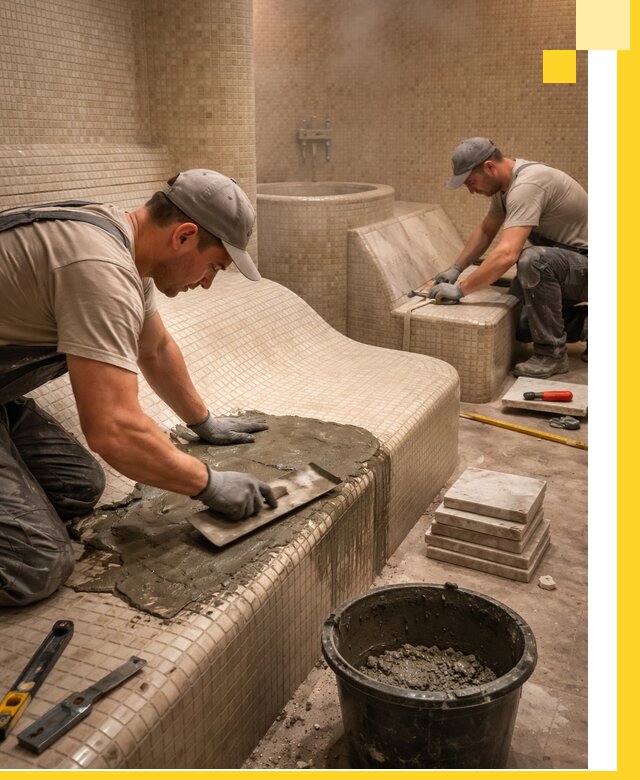 Лежаки для хамама под ключ в Кореновске, проект и монтаж